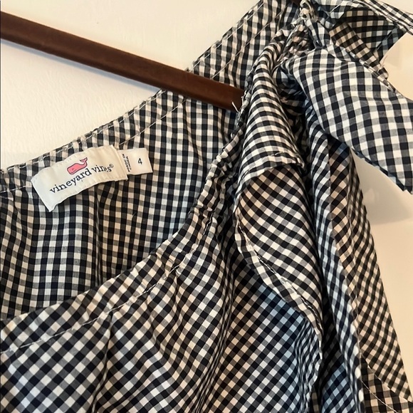 Vineyard Vines Tops Black and White Gingham One Shoulder Bow Tie Tank - Picture 3 of 4